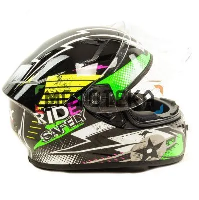 Шлем мото интеграл GTX 578S (S) #1 BLACK / FLUO GREEN YELLOW подростковый